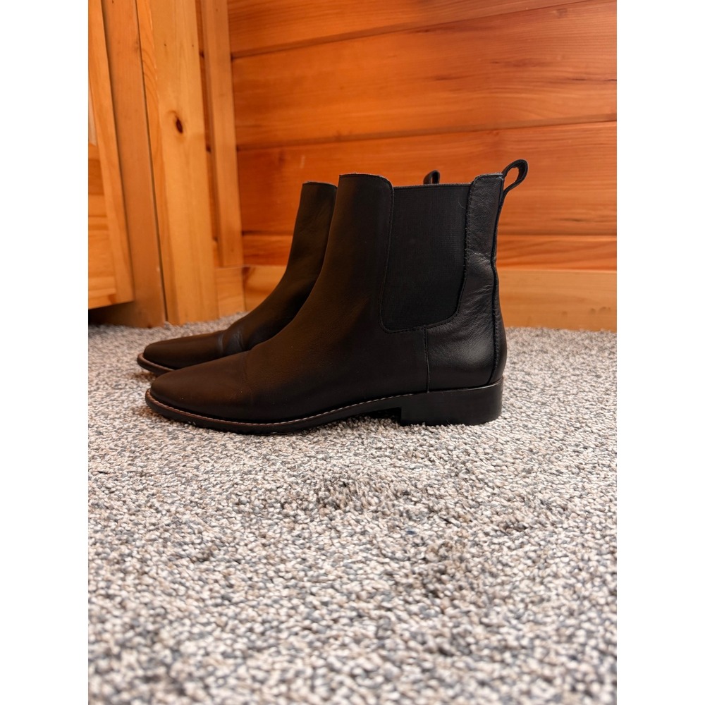 J.Crew Womens Black Leather Chelsea Ankle Boots Pointed Toe AB131 Low Block Heel